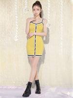 スクエアネック フロントボタン ギャザー キャミワンピース