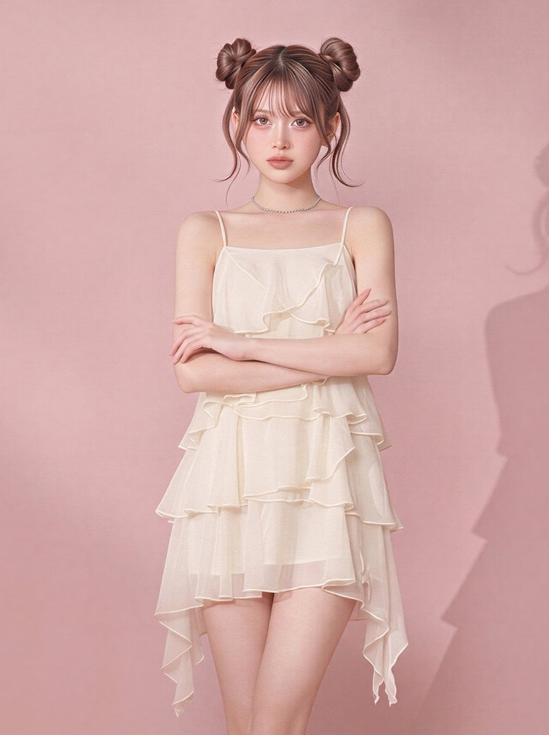 ティアードフリル スクエアネック キャミワンピース