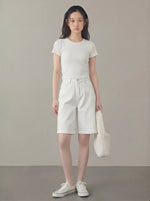 高腰寬褲管五分彩點牛仔短褲