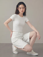 高腰寬褲管五分彩點牛仔短褲