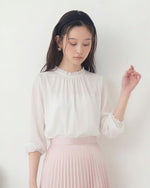 荷葉立領褶皺雪紡襯衫