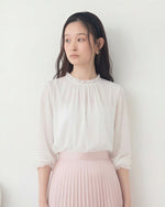 荷葉立領褶皺雪紡襯衫