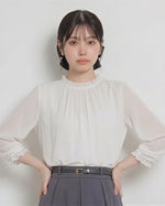 荷葉立領褶皺雪紡襯衫