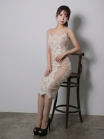 ノースリーブ タイト レース キャミワンピース