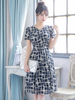 レトロ柄ストレッチタイトヒップミディワンピ-写真通り-XL