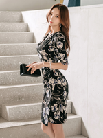 花柄プリント ハーフスリーブ タイトワンピース-写真と同じ-2XL
