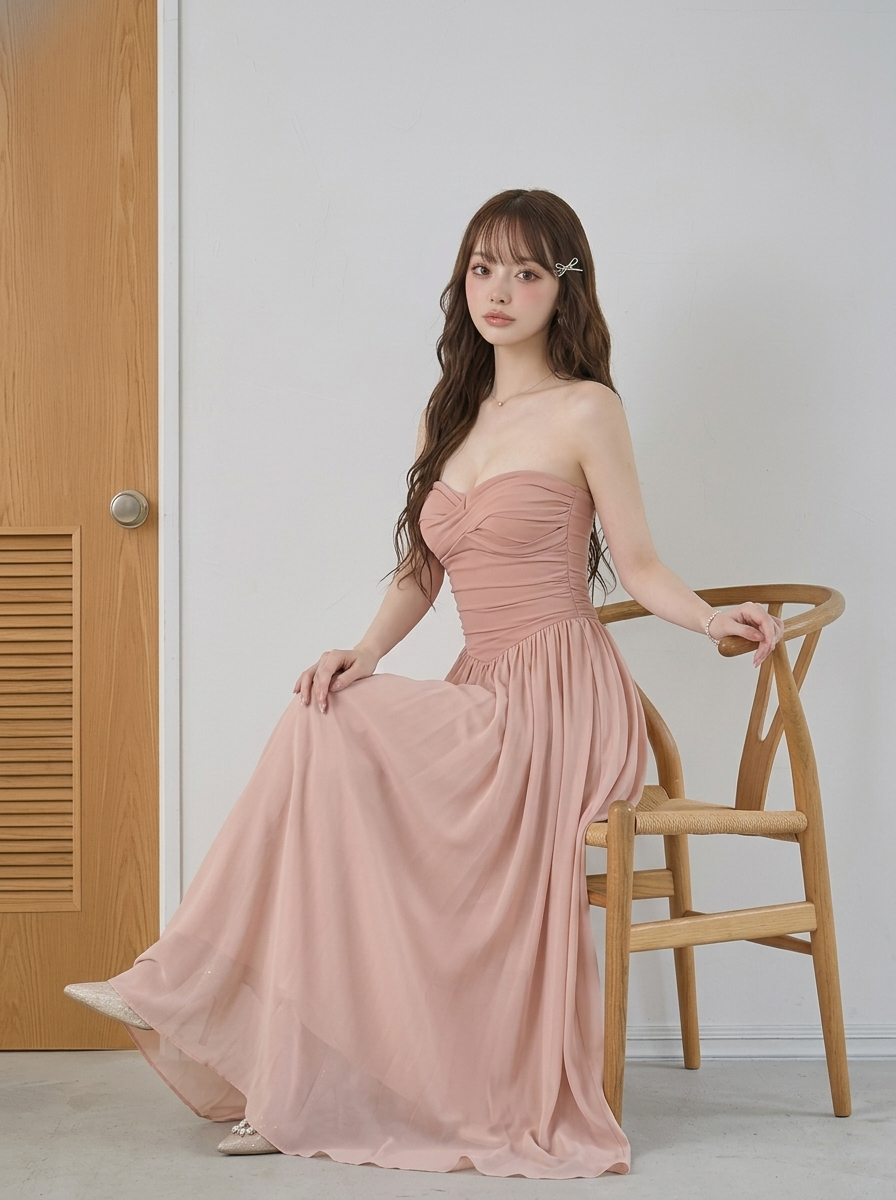 ビスチェ シャーリング ロングフレアワンピース