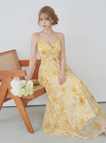 花柄プリント キャミネック Aラインワンピース