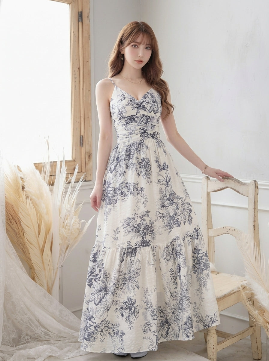 花柄プリント ロングワンピース