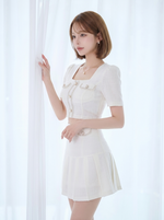 スクエアネック 半袖トップス＆スカートセットアップ